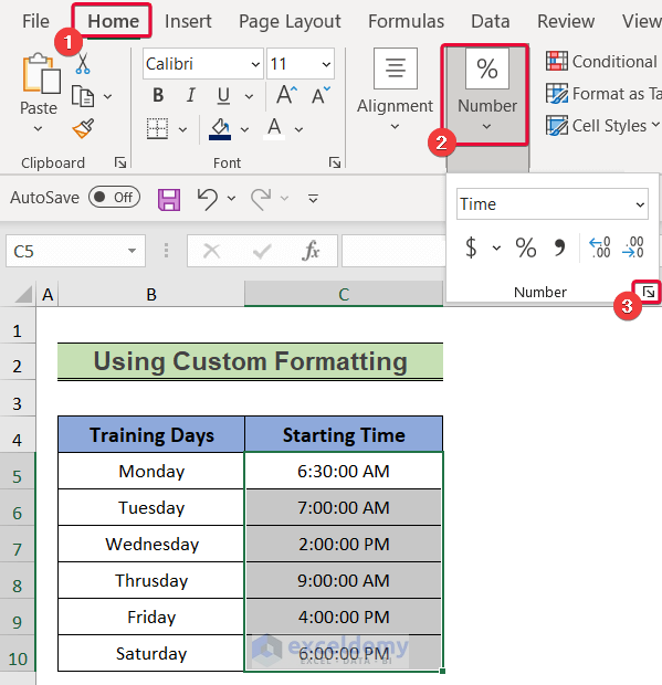 custom formatting to add military time in excel