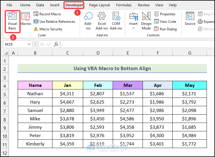 Using VBA Macro to Bottom Align in Excel