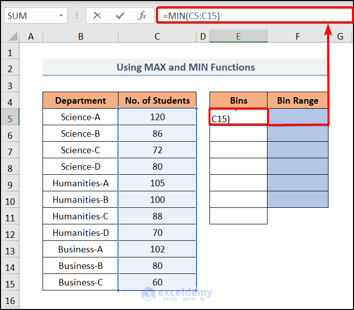 Find Lower Value to calculate Bin range in Excel
