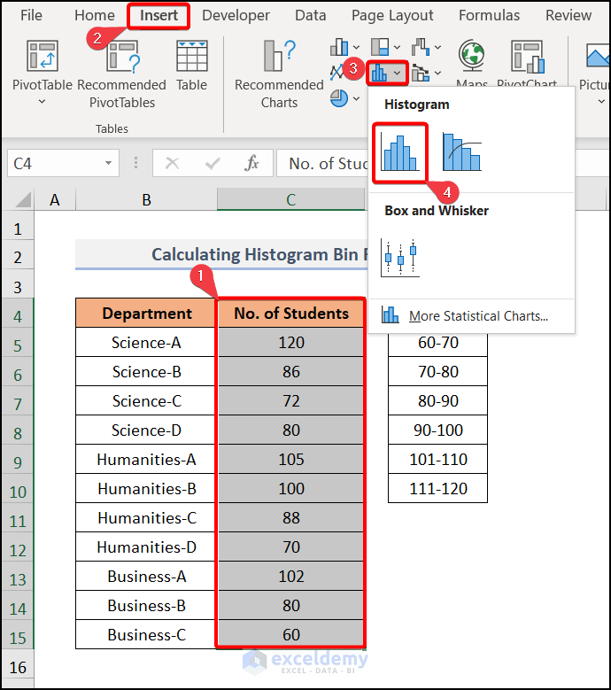 How to Create Histogram Bin Range in Excel