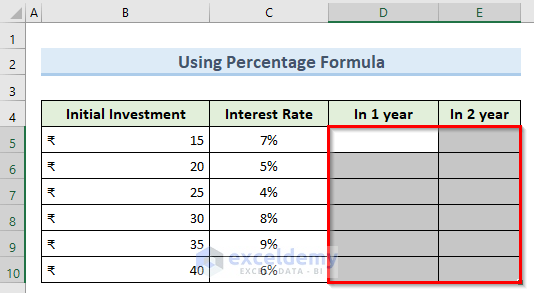 percentage formula to calculate compound interest in excel in indian rupees