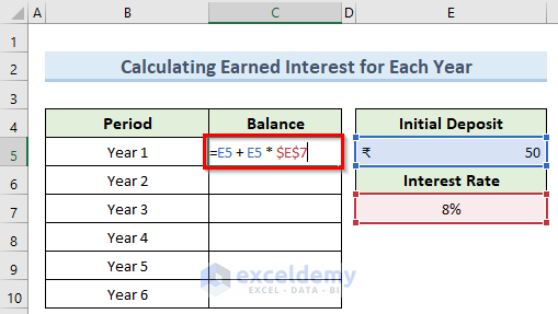 earned interest to calculate compound interest in excel in indian rupees