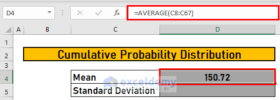 Calculate Average to calculate cumulative probability in excel