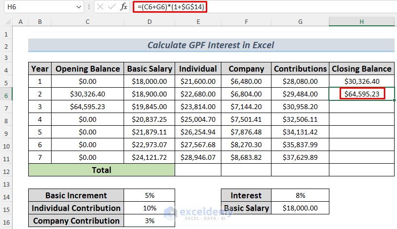 how to calculate gpf interest in excel step 4