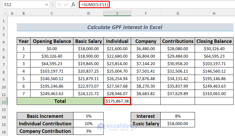 how to calculate gpf interest in excel step 5