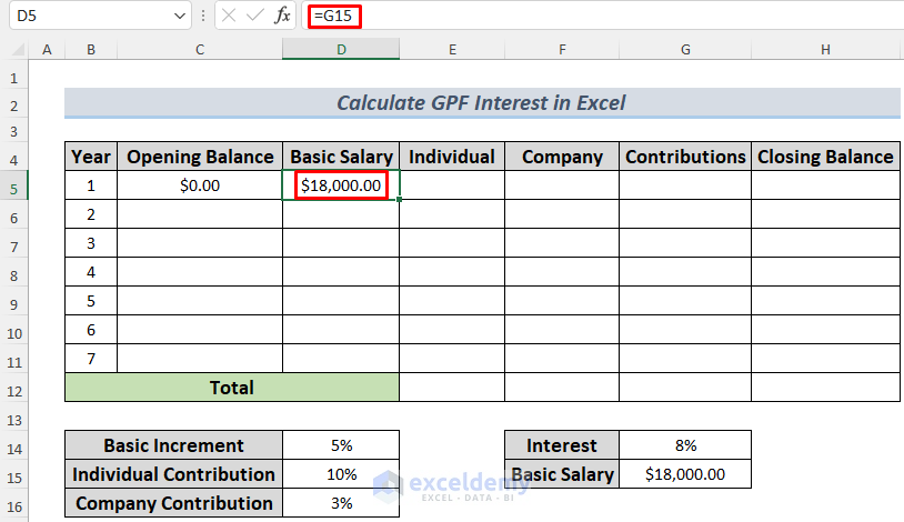 how to calculate gpf interest in excel step 2