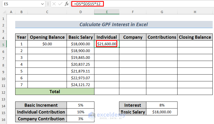 how to calculate gpf interest in excel step 3