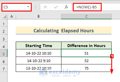 Calculate Elapsed Hours in Excel from Start Time to Present