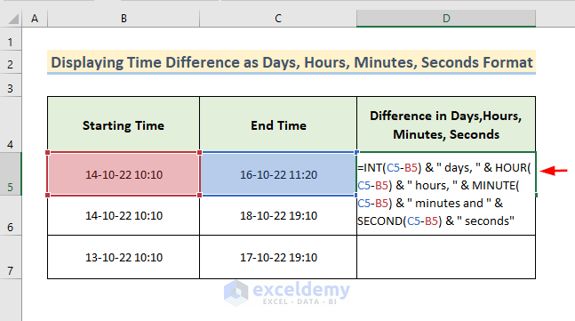 Display Time Difference as Days, Hours, Minutes, Seconds Format