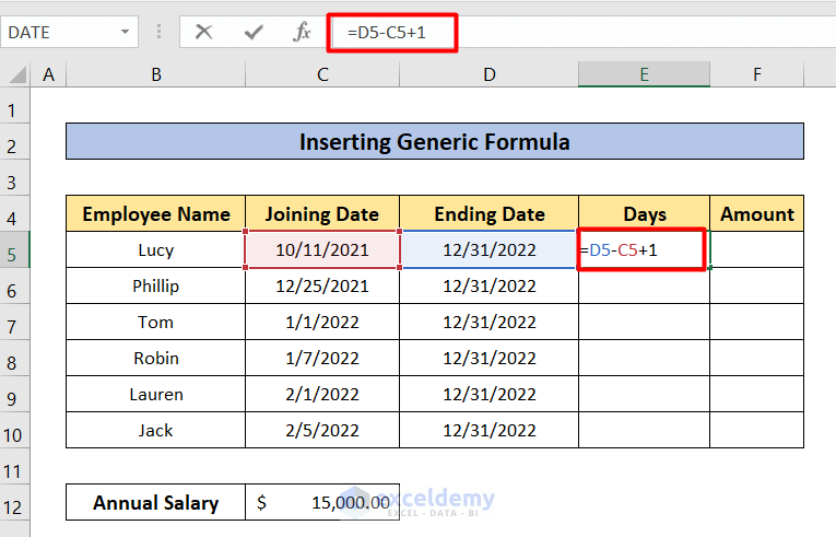 Generic Formula of how to Calculate Prorated Salary in Excel