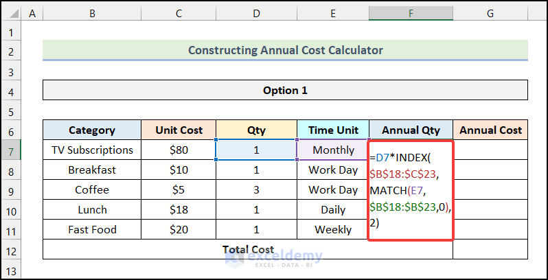 Using formula to Create an Annual Cost Savings Calculator in Excel