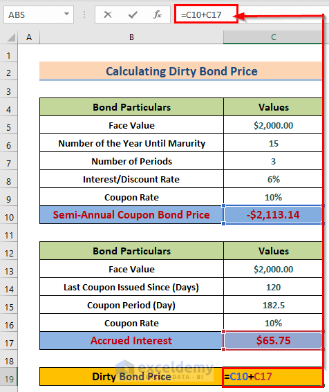 Inserting Formula to Calculate the Issue Price of a Bond in Excel
