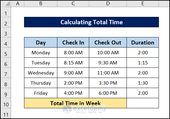 how to calculate total time in excel dataset
