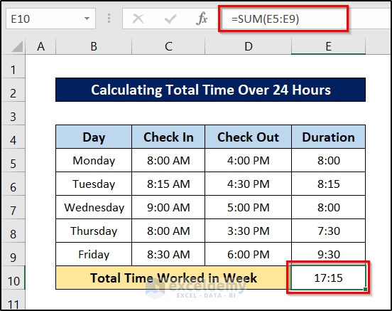 calculate total time in excel over 24 hours problem