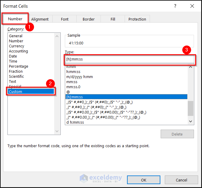 correcting format to calculate total time over 24 hours in excel