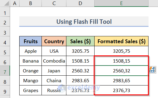 Decimal Separator Changing with Flash Fill Tool in Excel