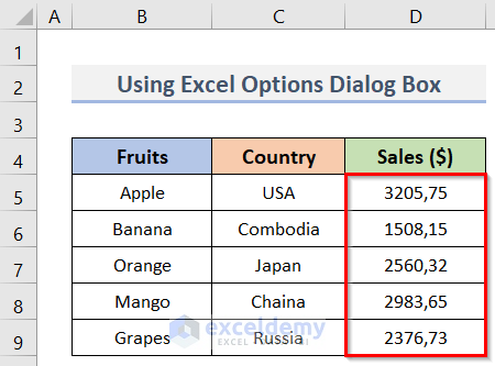 Change Decimal Separator Using Excel Options Dialog Box
