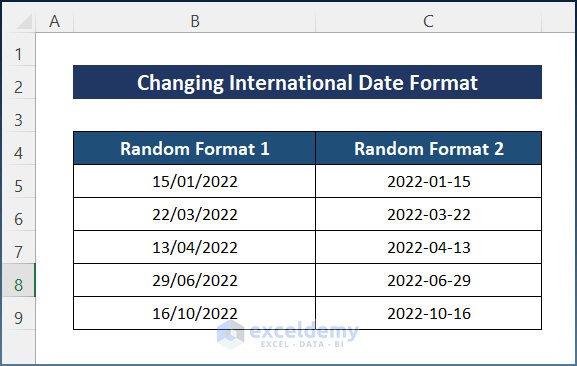 Dataset to International Date Format in Excel