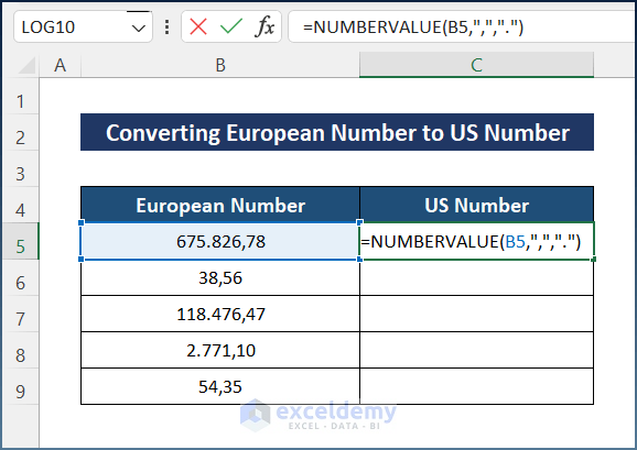 How to Change International Number Format in Excel by Using NUMBERVALUE Function