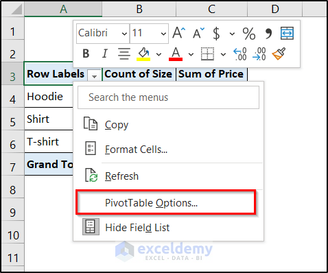 how to clear excel cache using pivot table options