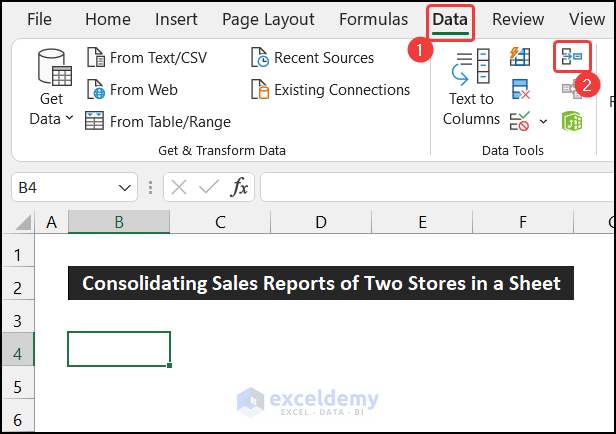 Opening Consolidate Dialog Box for Consolidating Sales Reports of Two Stores