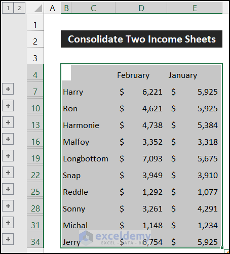 Consolidate Multiple Sheets in New Worksheet