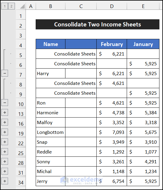 how to consolidate sheets in excel