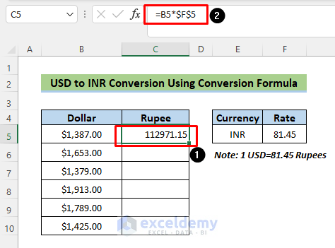 Dollar to Rupee Conversion Using a Simple Formula