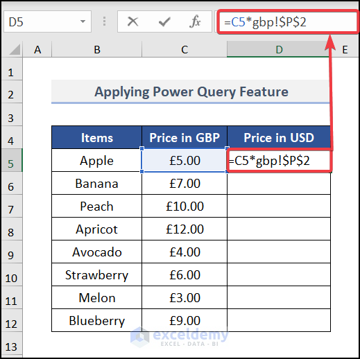 Applying Power Query feature to convert gbp to usd in Excel