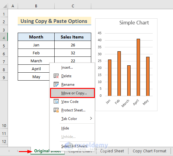 Duplicate Whole Excel Sheet for Copying the Chart