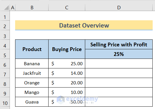 Dataset to Copy a Formula in Excel Without Changing Cell References