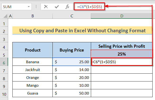 Inserting Formula to Copy a Formula in Excel Without Changing Cell References