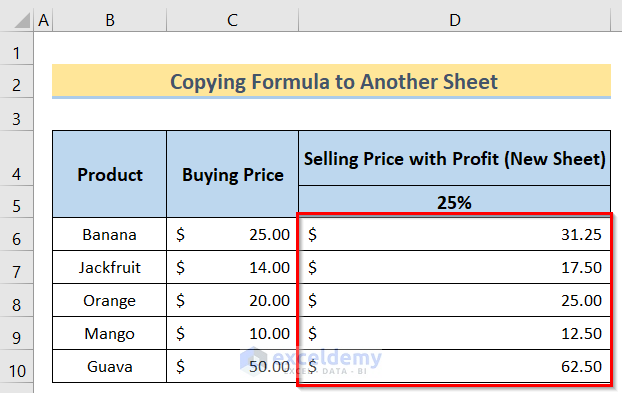 Result to Copy a Formula in Excel Without Changing Cell References