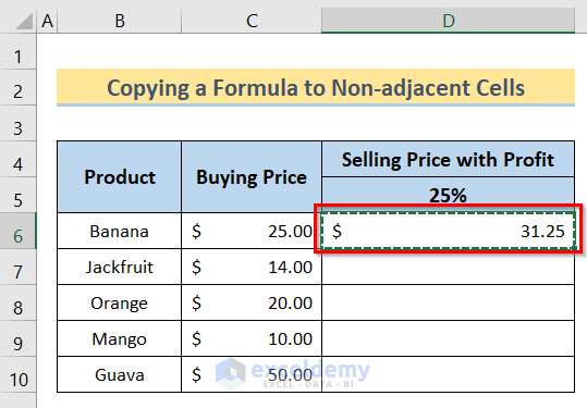 Copying Cell to Copy a Formula in Excel Without Changing Cell References