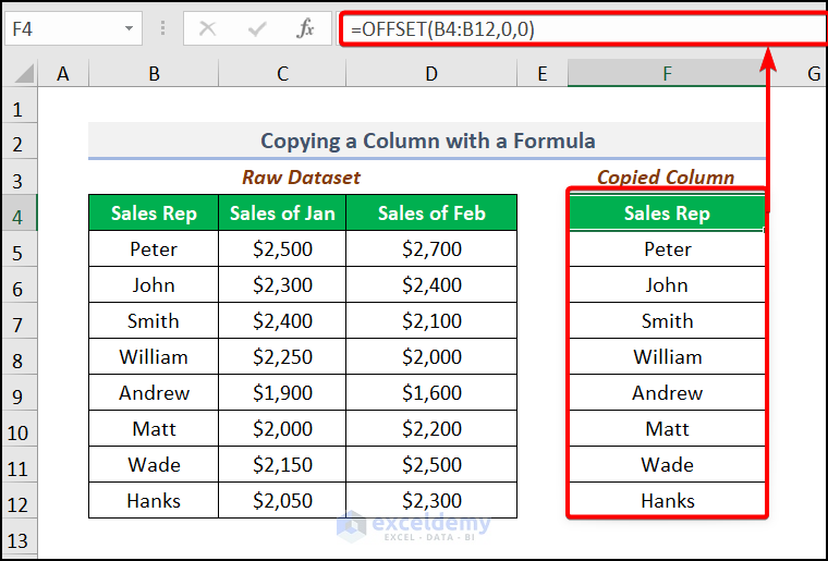 How to Copy a Column in Excel with a Formula