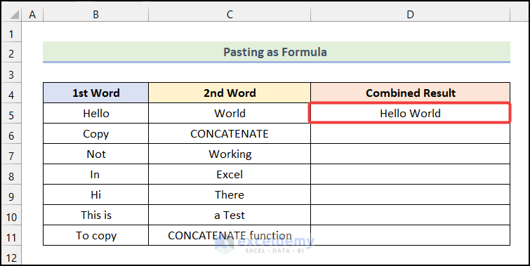 Pasting as Formula to copy concatenate formula in excel