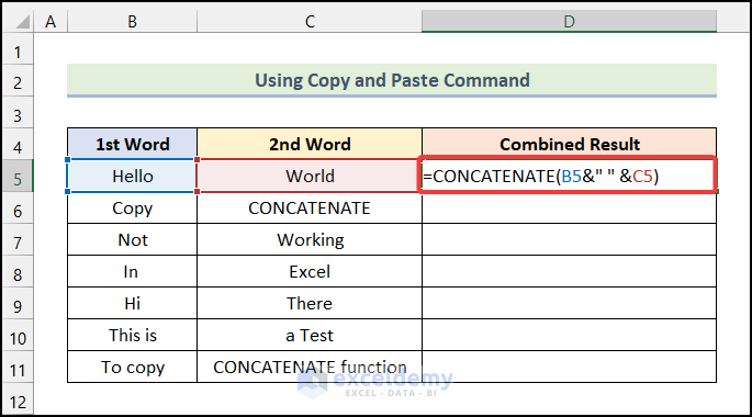 Using Copy and Paste Command to copy concatenate formula in excel