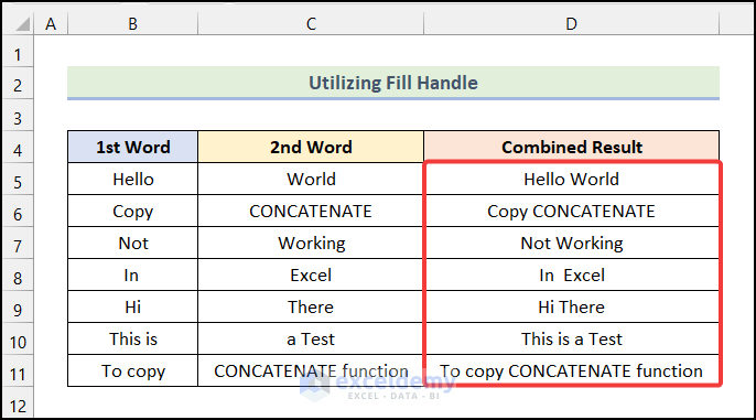 Final output of method 2 to copy concatenate formula in excel