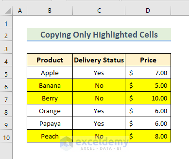 how to copy only highlighted cells in excel