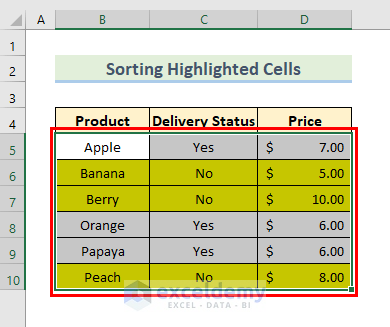 Sorting Highlighted Cells for Copying in Excel