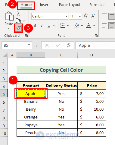 How to Copy Cell Color in Excel