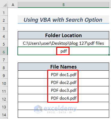 how to copy pdf file names into excel method 5