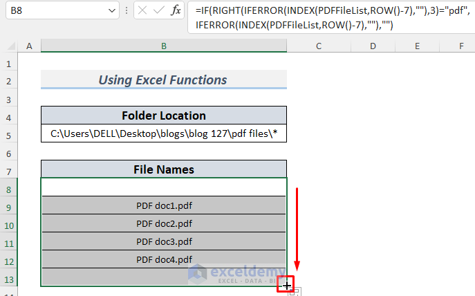 how to copy pdf file names into excel method 7