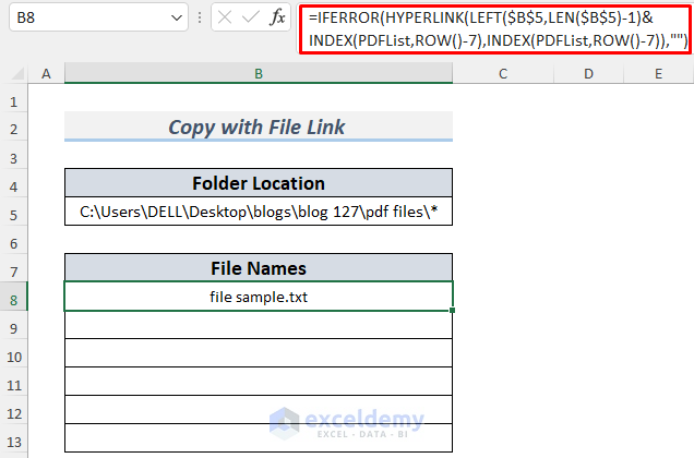 how to copy pdf file names into excel method 8