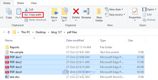 Using Copy As Path Feature and Excel Formula to Copy PDF File Names