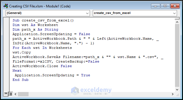 VBA Code to create csv file from excel