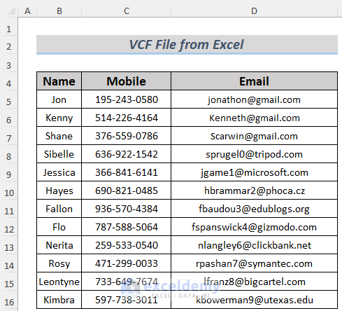 how to create vcf file from excel