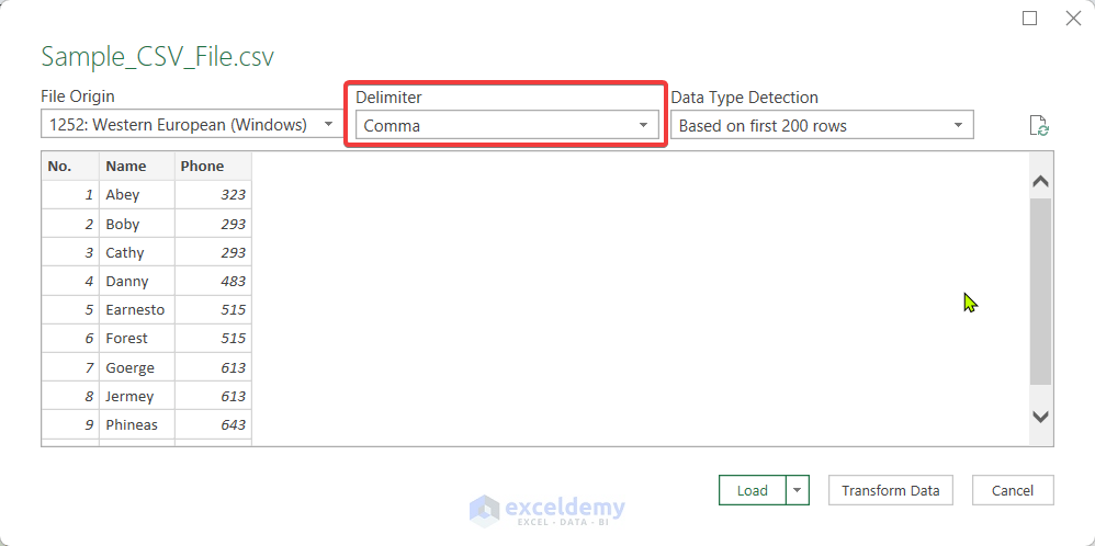Specification of Delimiter When Importing CSV File to Excel