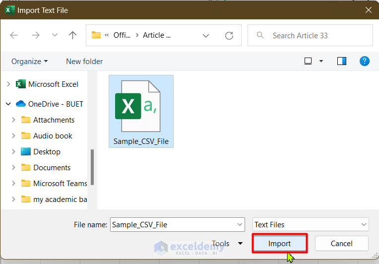 Specification of Delimiter When Importing CSV File to Excel