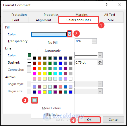 Change Fill Color to format comments in Excel